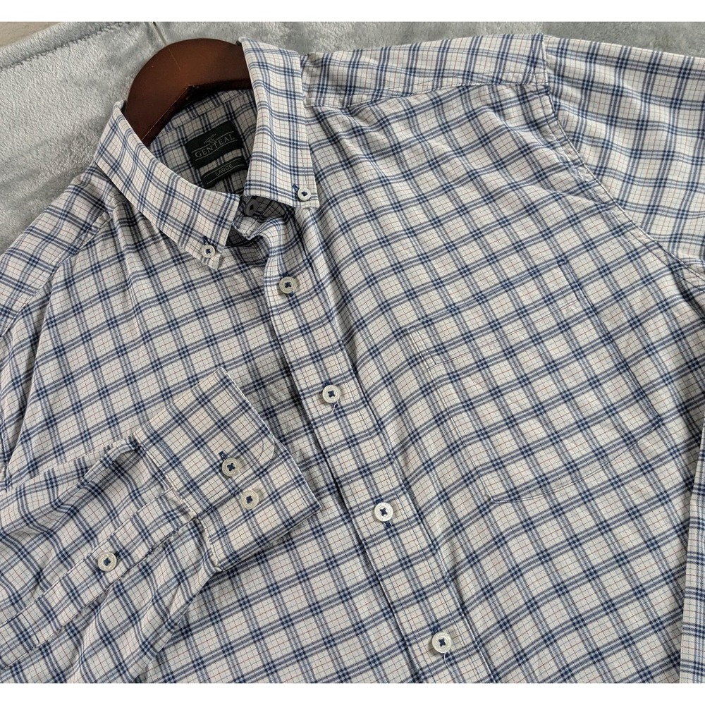 Genteal Performance Shirt Men L Plaid Stretch Nylon Long Sleeve Button Down READ
